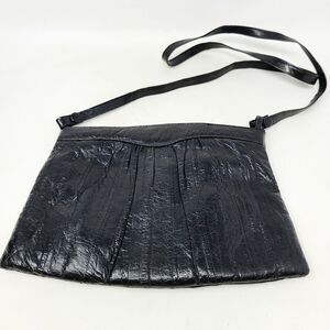 Vintage Black Eel Skin Handbag Shoulder Clutch Leather of the Sea 22" Drop Strap